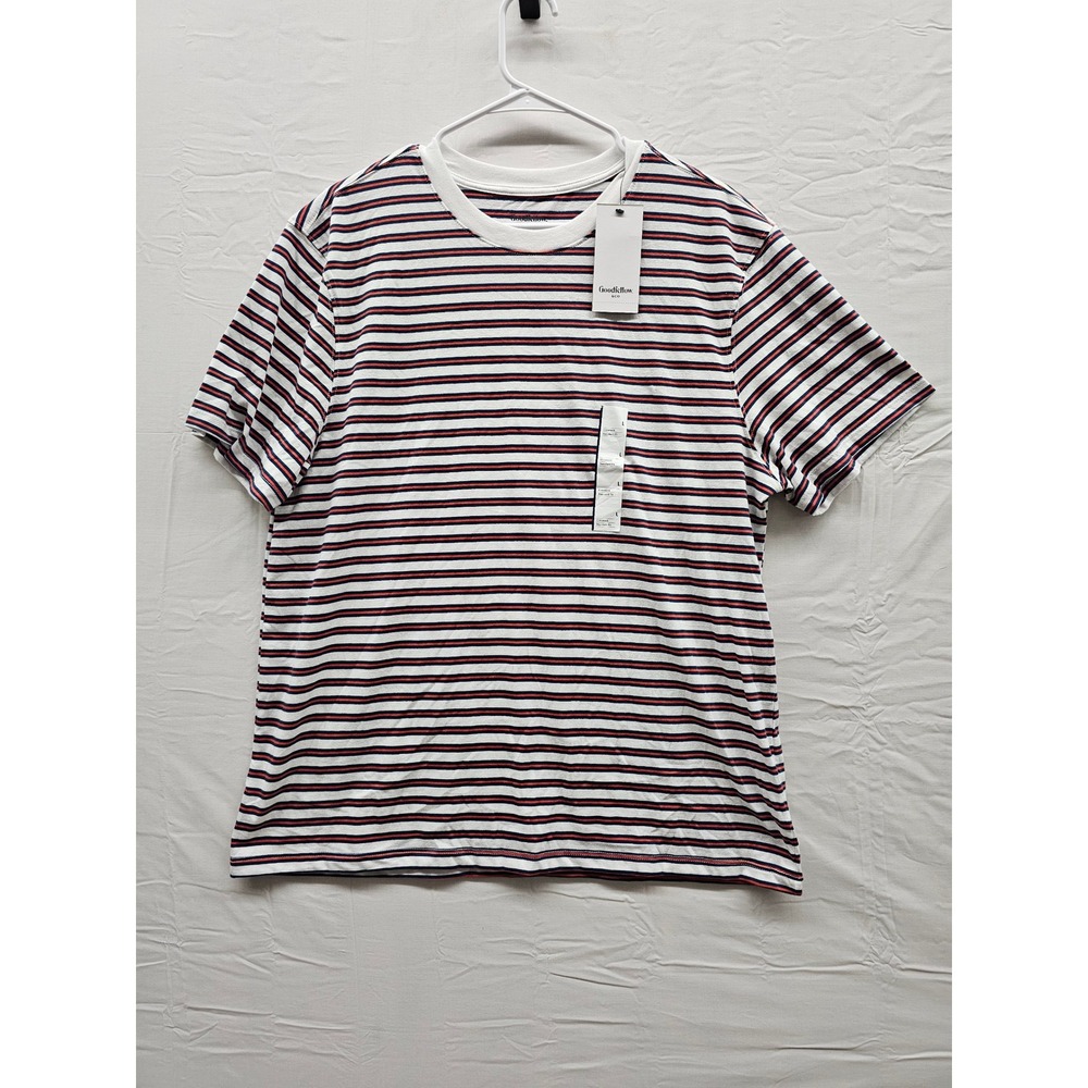 Goodfellow & Co Mens Striped T-Shirt White Cotton Blend Casual Size Large